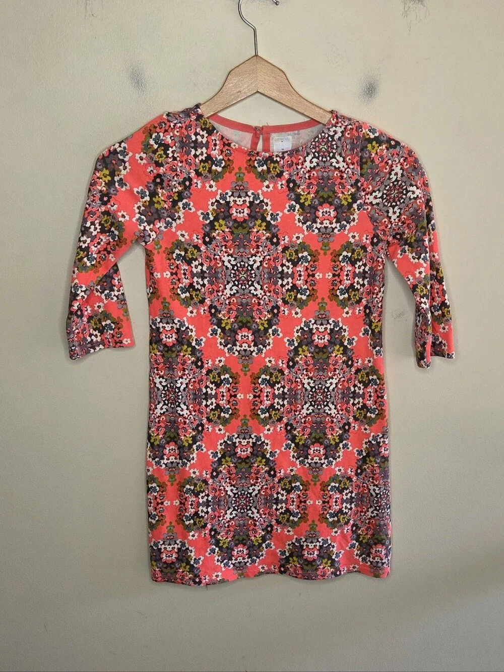 Crewcuts Factory Coral Floral Elbow Sleeve Dress Girls Size 10 Cotton Casual